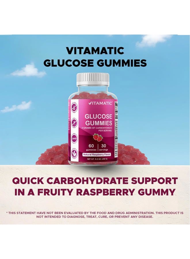 Vitamatic Glucose chewable Gummies - 60 Count - Natural Raspberry Flavor - 4G of Carbohydrate per Serving (1 Bottle) - Image 4